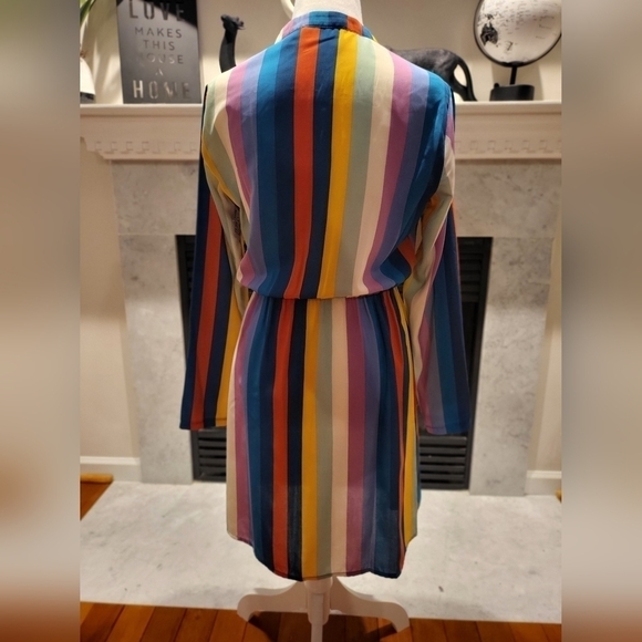All In Favor Long Sleeve Multicolor Striped V neck Mini Dress - Picture 3 of 4